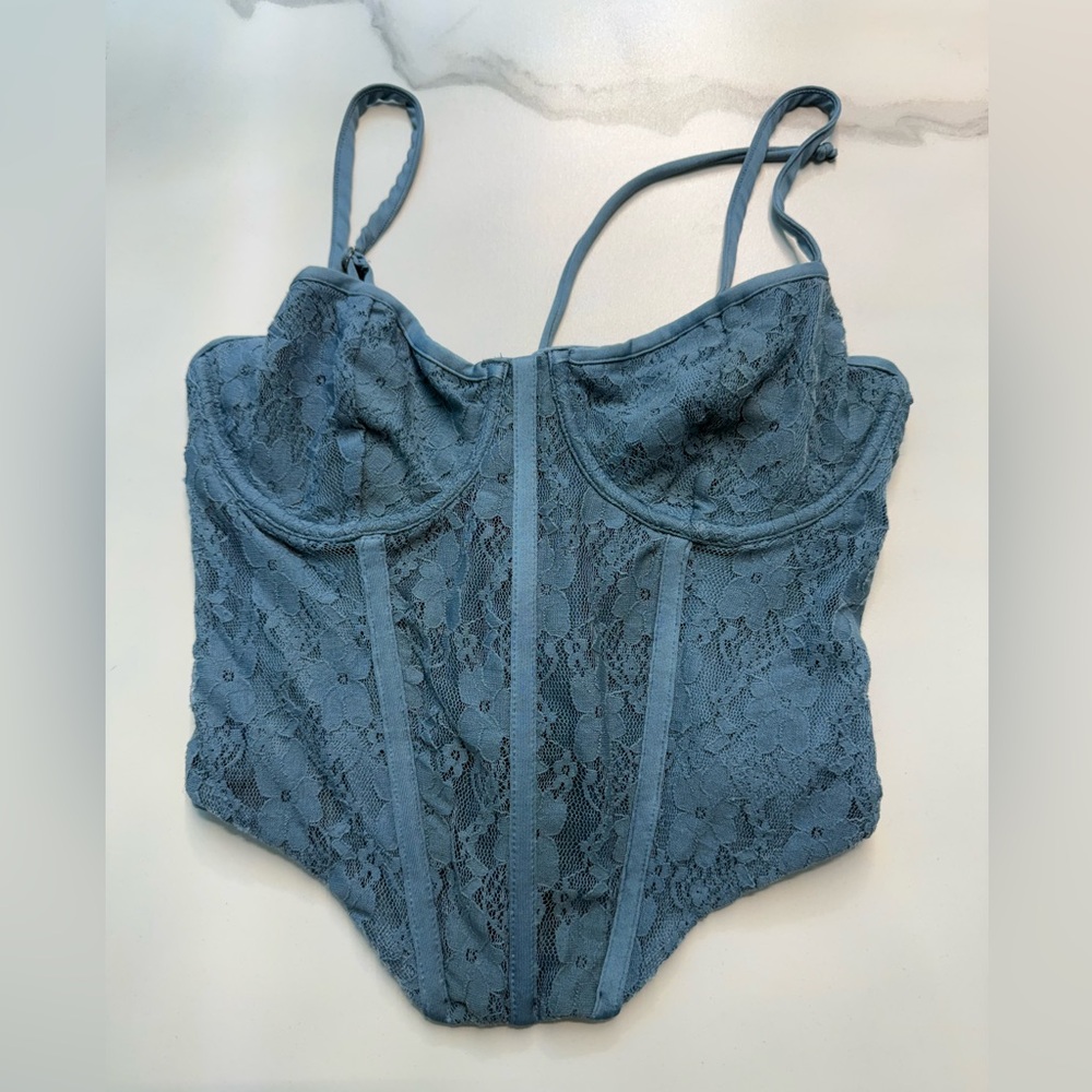 American Threads Blue Lace Bustier/ Corset Size Lg NWT